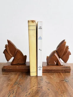 Paire de serre-livres vintage en bois sculpté – chiens Scottish Terrier