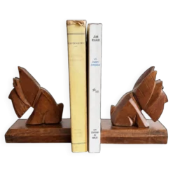 Paire de serre-livres vintage en bois sculpté – chiens Scottish Terrier