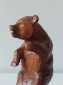 Paire de serre-livres vintage en bois sculpté à la main, décor ours