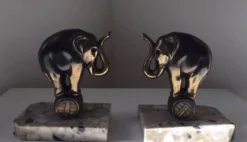 Paire de serres livres art déco éléphants Franjou
