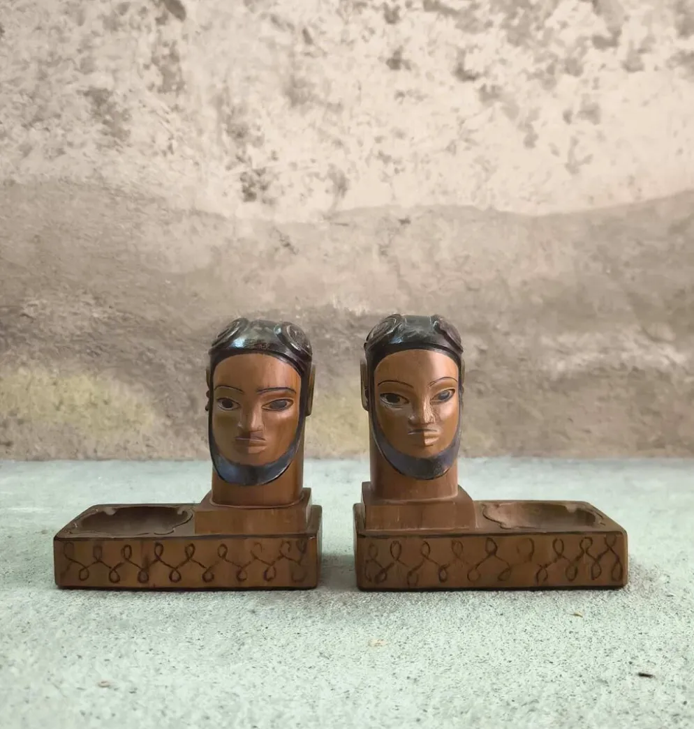 Paire de serres livres vintage en bois