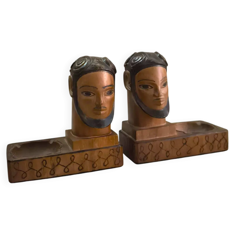 Paire de serres livres vintage en bois