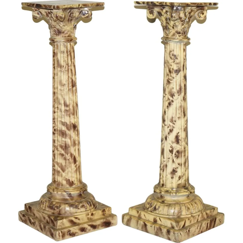 Paire de socles de pilier corinthien sculptés à la main