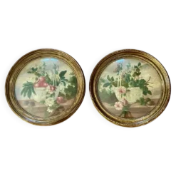 Paire de tableaux, natures mortes fruits et fleurs