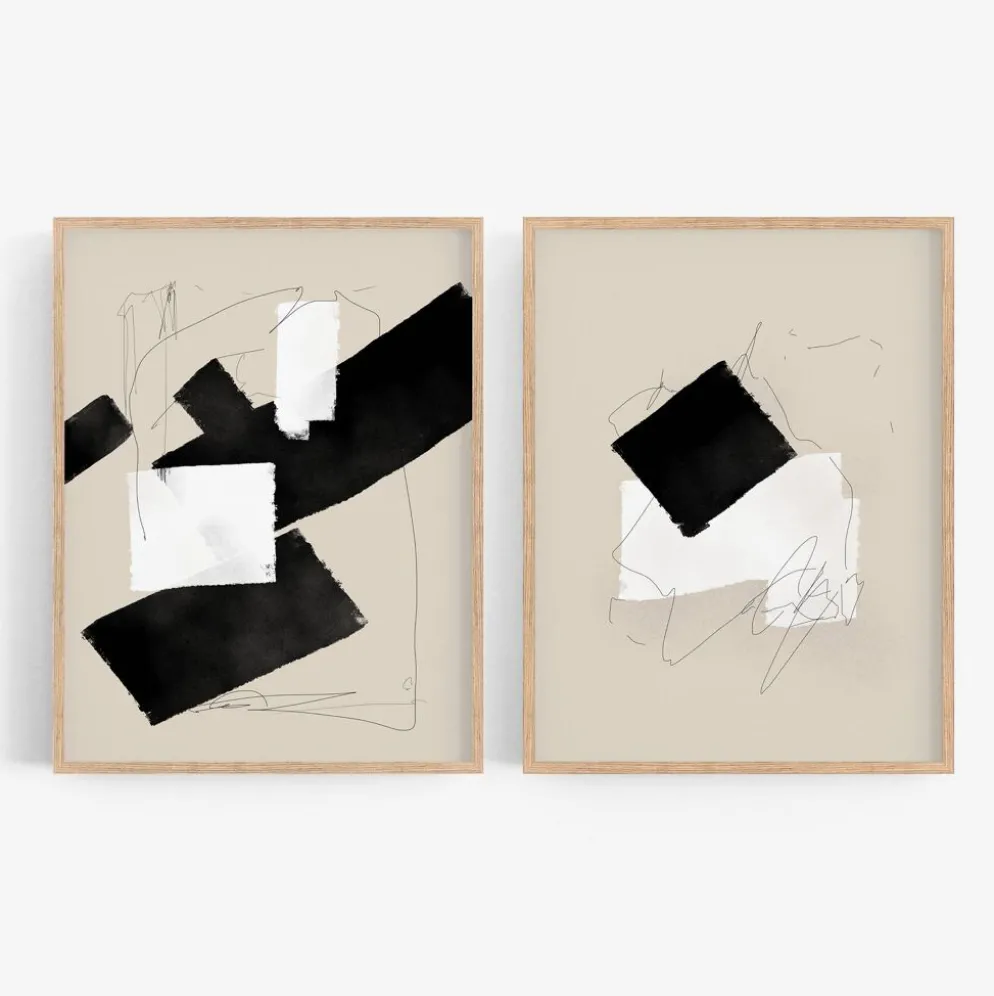 Paire de tirages giclée, ensemble d'art mural abstrait de deux, 50x70cm