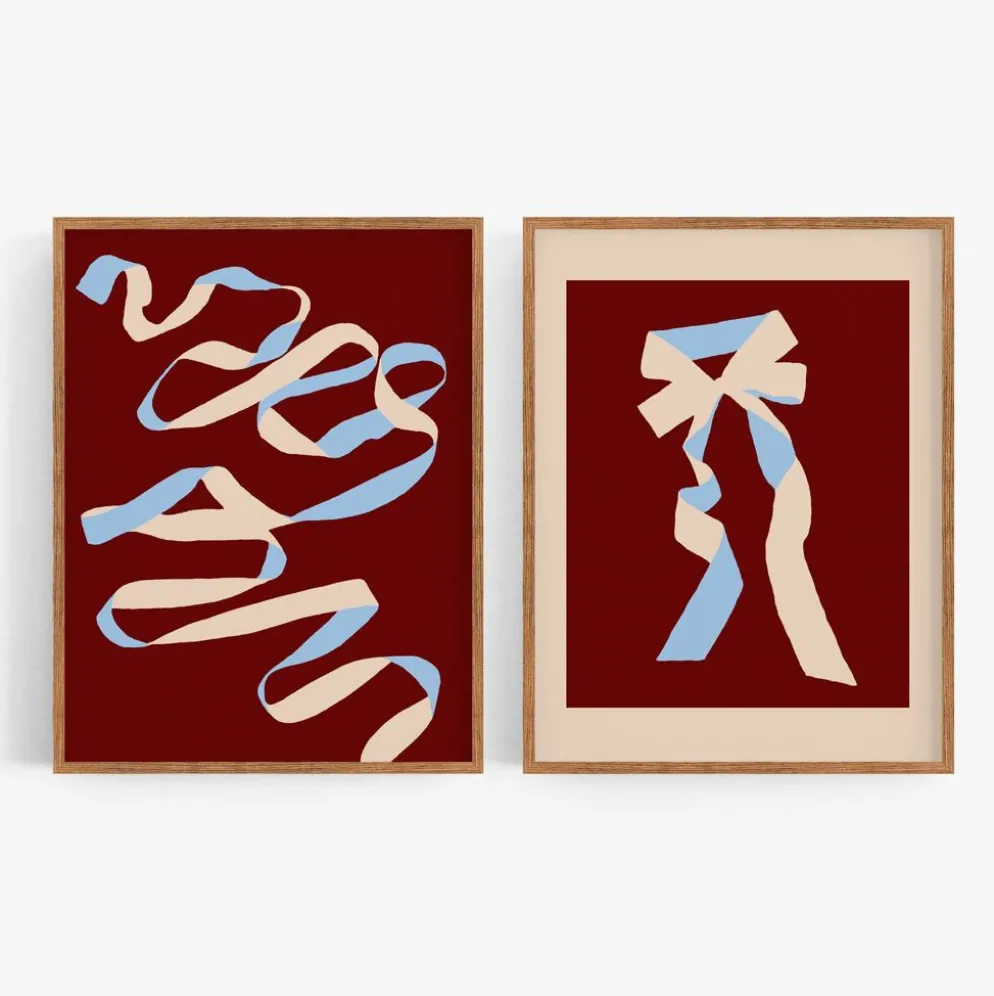 Paire de tirages giclée, ensemble abstrait bordeaux de deux, 50x70cm