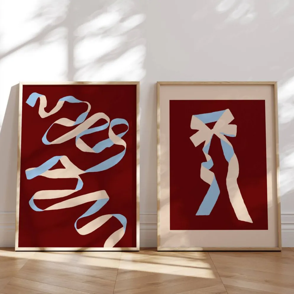 Paire de tirages giclée, ensemble abstrait bordeaux de deux, 50x70cm