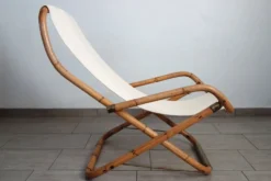 Paire de transats pliants bambou et laiton, Italie, années 60
