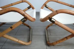 Paire de transats pliants bambou et laiton, Italie, années 60