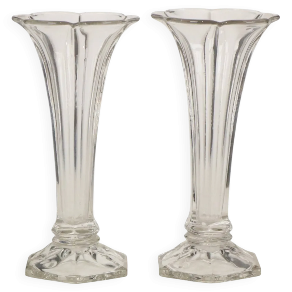 Paire de vases 'Américain' Luxval en cristal clair de Val Saint Lambert, 23 cm
