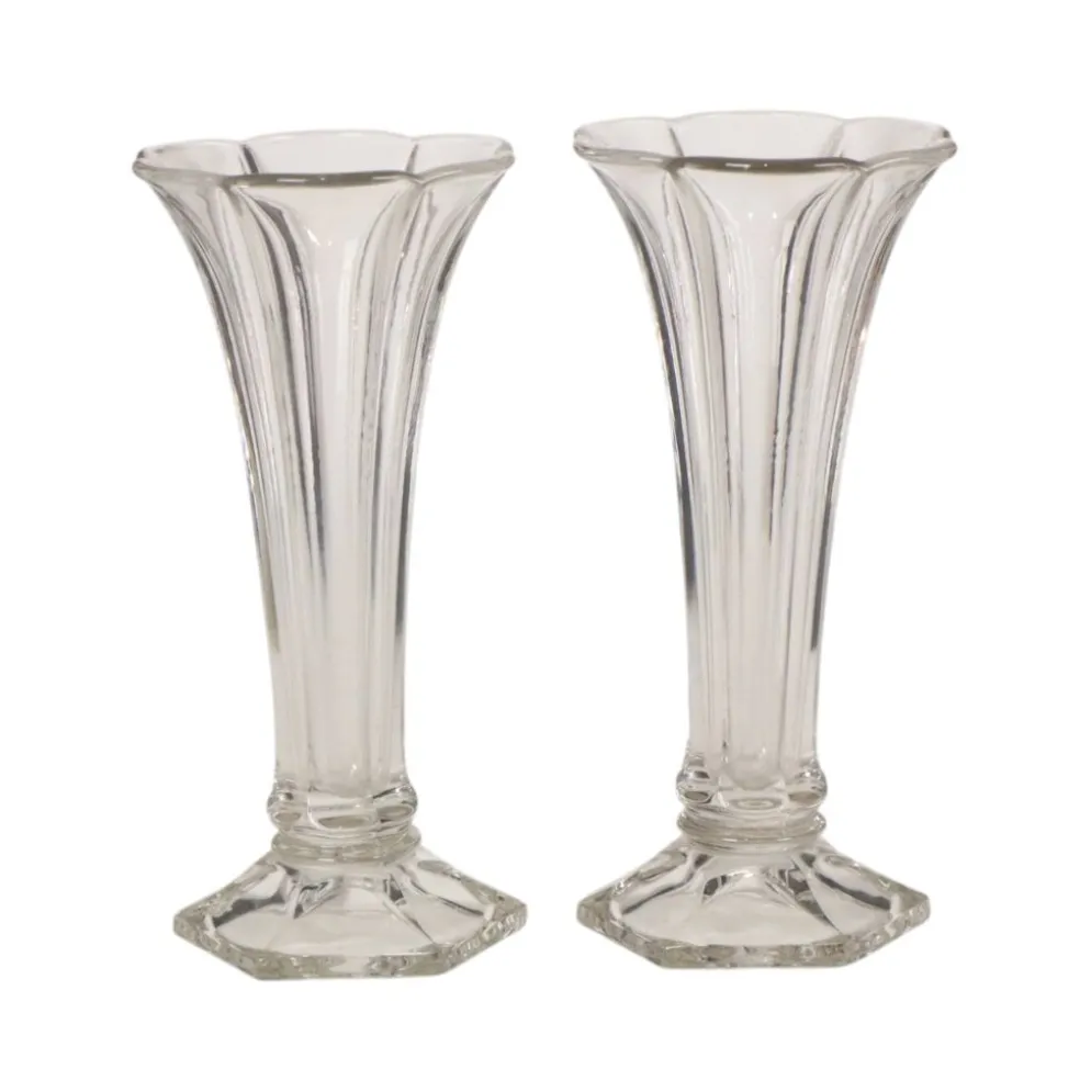 Paire de vases 'Américain' Luxval en cristal clair de Val Saint Lambert, 23 cm
