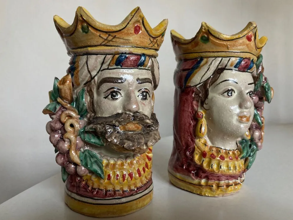Paire de vases têtes di Moro Caltagirone design italien Sicile