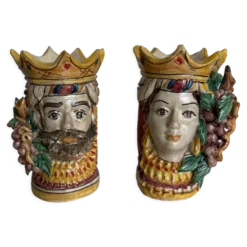 Paire de vases têtes di Moro Caltagirone design italien Sicile