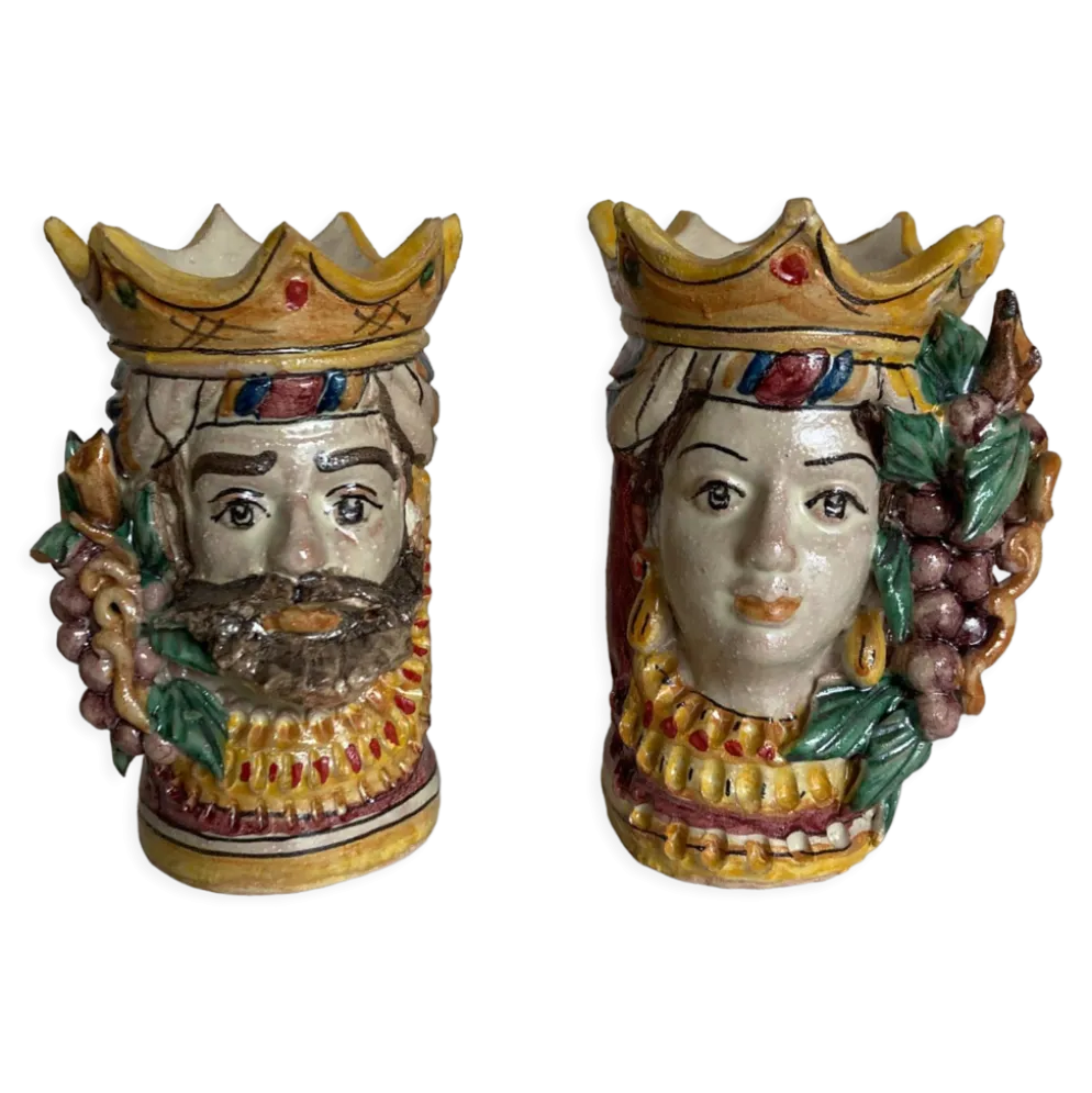 Paire de vases têtes di Moro Caltagirone design italien Sicile