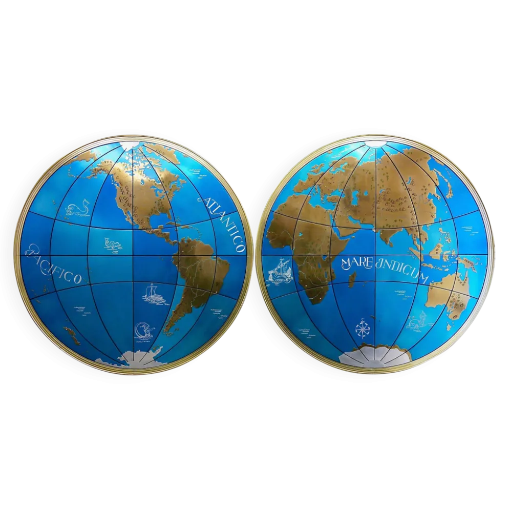 Paire impressionnante de deux globes muraux modernes géants carte du monde, diamètre 95 pouces, années 1950