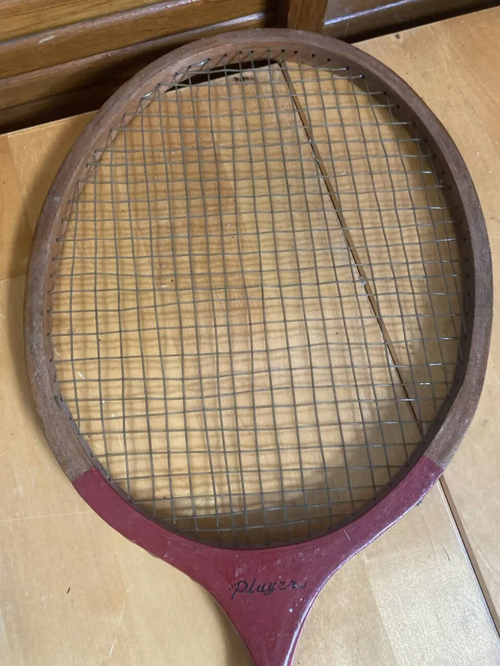 Paire raquette ancienne badminton player bois vintage