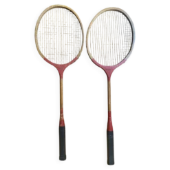 Paire raquette ancienne badminton player bois vintage