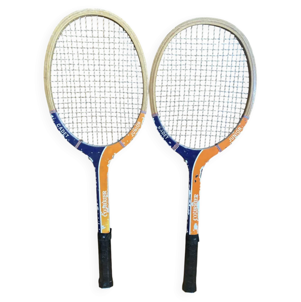 Paire raquette tennis ancienne courrier cadet junior bois sport vintag