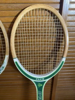 Paire raquette tennis ancienne dunlop club bois + housse sport vintage