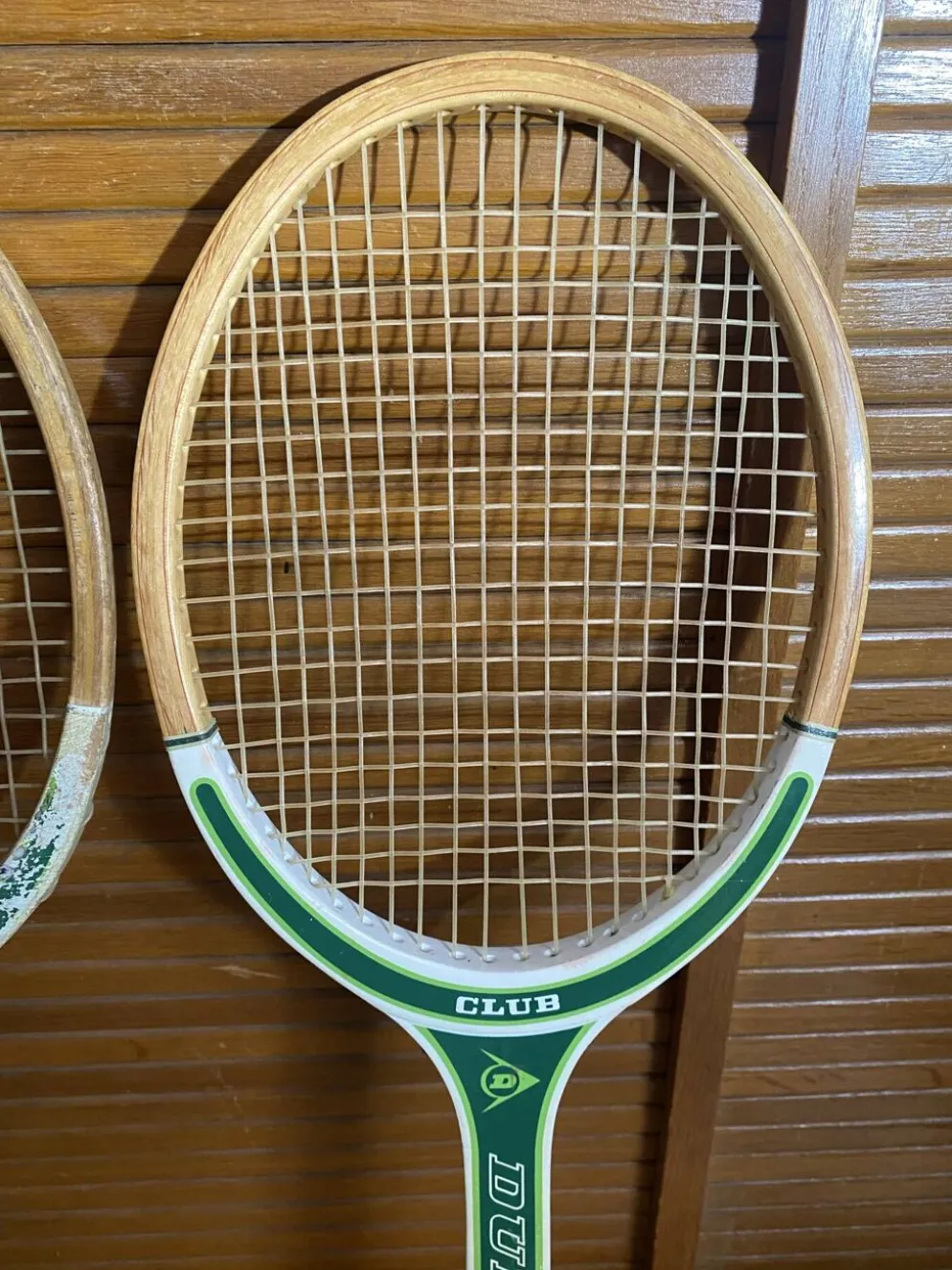 Paire raquette tennis ancienne dunlop club bois + housse sport vintage