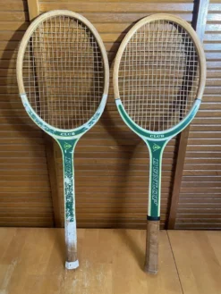 Paire raquette tennis ancienne dunlop club bois + housse sport vintage