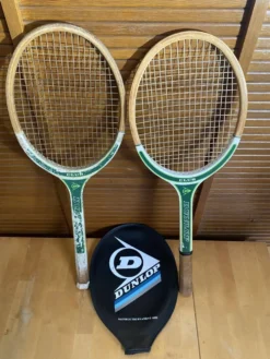 Paire raquette tennis ancienne dunlop club bois + housse sport vintage