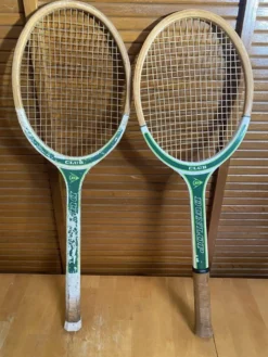 Paire raquette tennis ancienne dunlop club bois + housse sport vintage