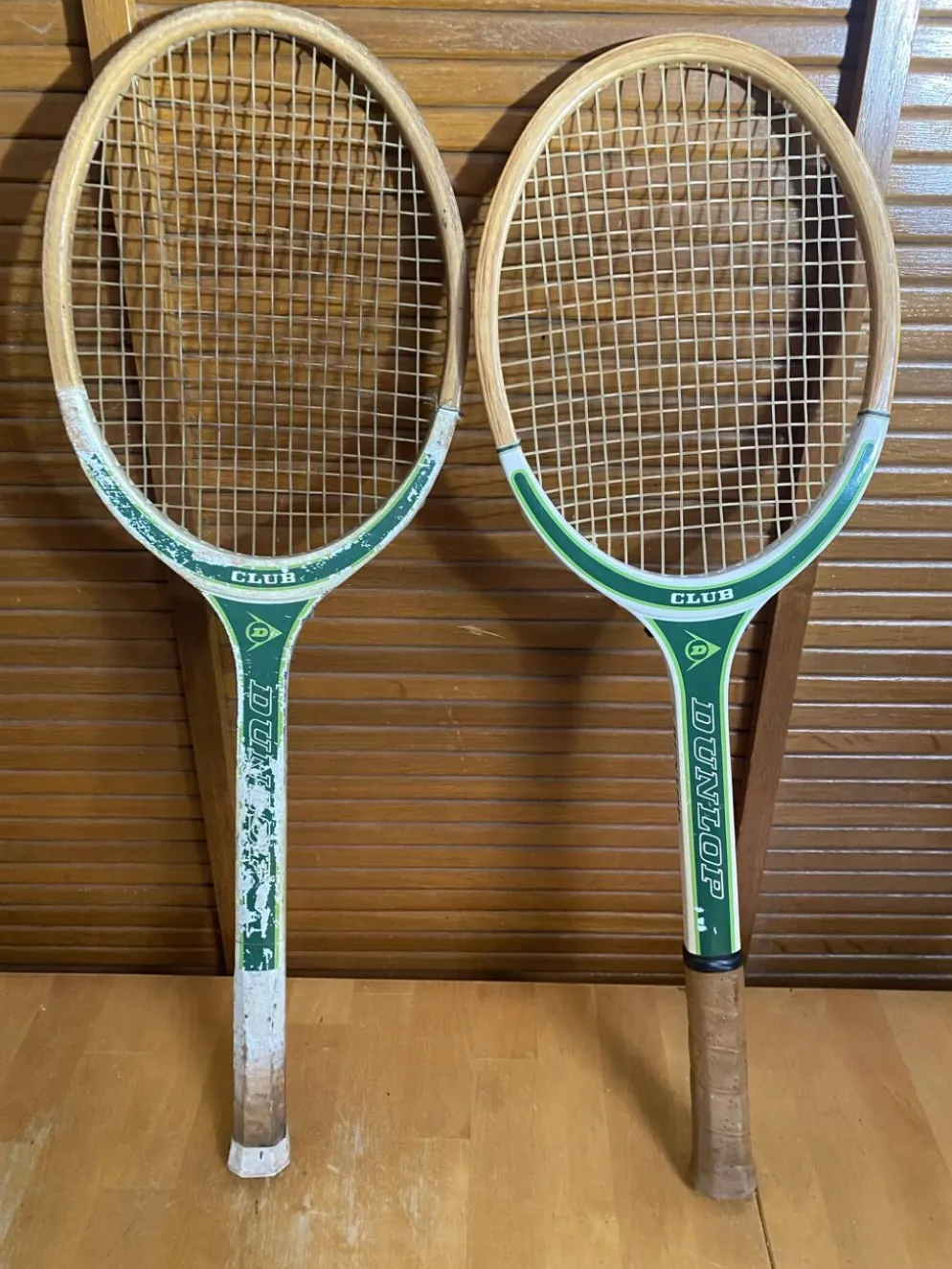 Paire raquette tennis ancienne dunlop club bois + housse sport vintage