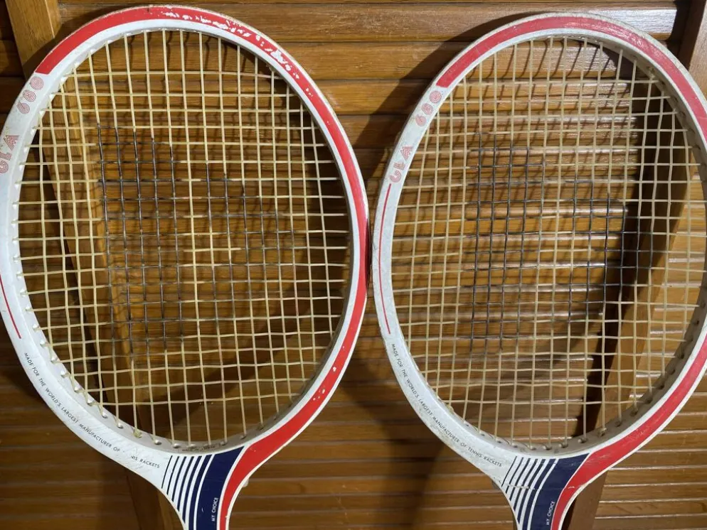 Paire Raquette Tennis Ancienne DONNAY GLM 680 Bois + Housse MARCO Vint