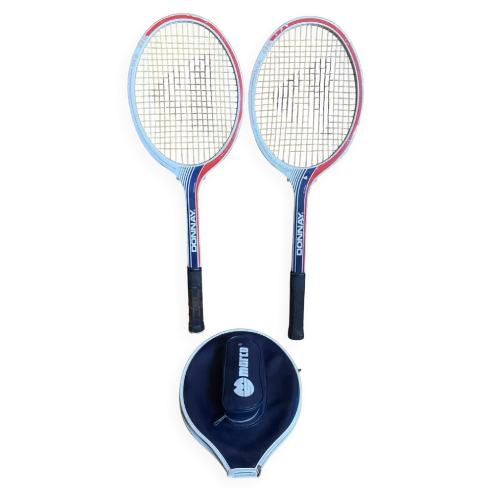 Paire Raquette Tennis Ancienne DONNAY GLM 680 Bois + Housse MARCO Vint