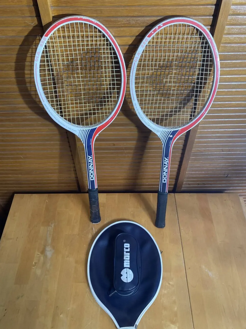 Paire Raquette Tennis Ancienne DONNAY GLM 680 Bois + Housse MARCO Vint