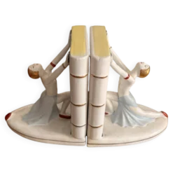 Paire Serre Livre Art Déco porcelaine Danseuse