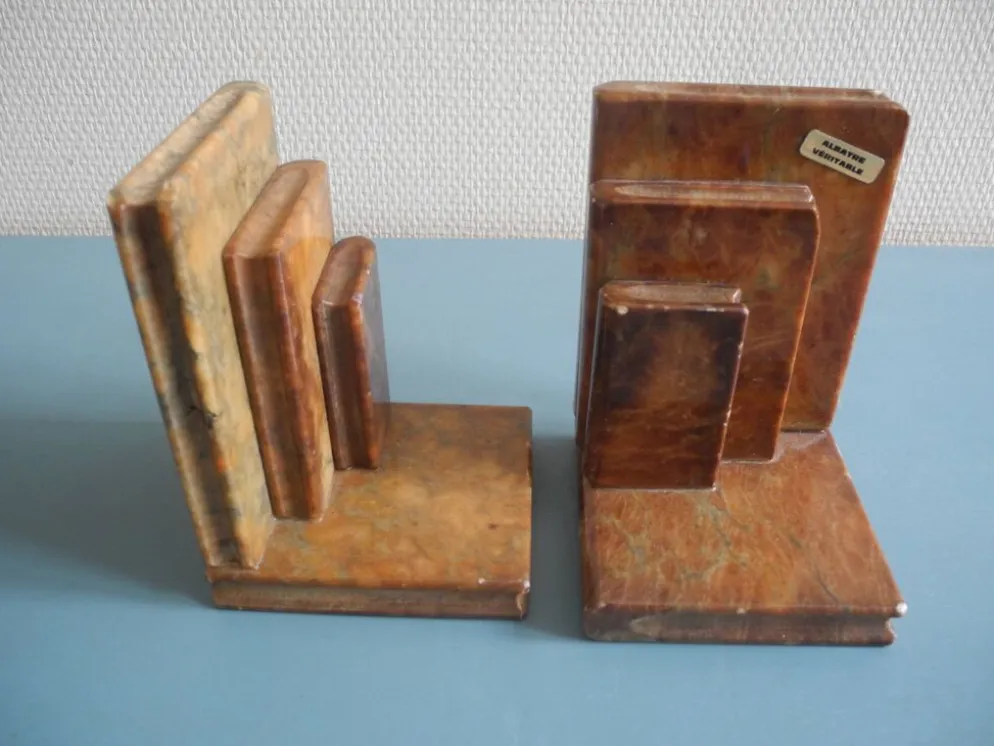 paire serre livres albâtre déco vintage alabaster bookends