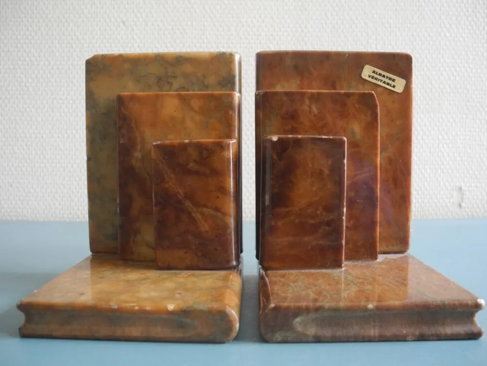 paire serre livres albâtre déco vintage alabaster bookends