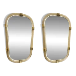 Pair of Gold Leaf Murano Glass Wall Mirrors, Italian “Torciglione” Design