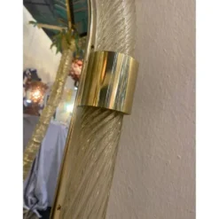Pair of Gold Leaf Murano Glass Wall Mirrors, Italian “Torciglione” Design