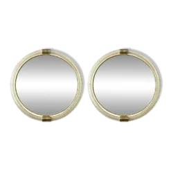 Pair of Venetian “Torciglione” Murano Glass Wall Mirrors with Gold Leaf Det