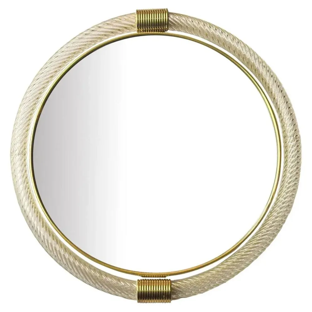 Pair of Venetian “Torciglione” Murano Glass Wall Mirrors with Gold Leaf Det