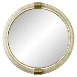 Pair of Venetian “Torciglione” Murano Glass Wall Mirrors with Gold Leaf Det