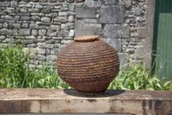 Panier ancien avec couvercle, bourgne paille et ronce, panier tressé, décoration intérieur