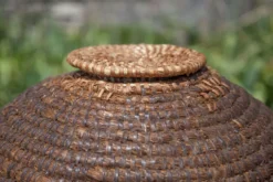 Panier ancien avec couvercle, bourgne paille et ronce, panier tressé, décoration intérieur