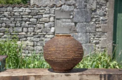 Panier ancien avec couvercle, bourgne paille et ronce, panier tressé, décoration intérieur