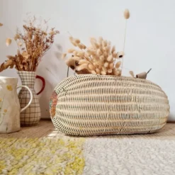 Panier ancien, besace en osier tressé - art populaire