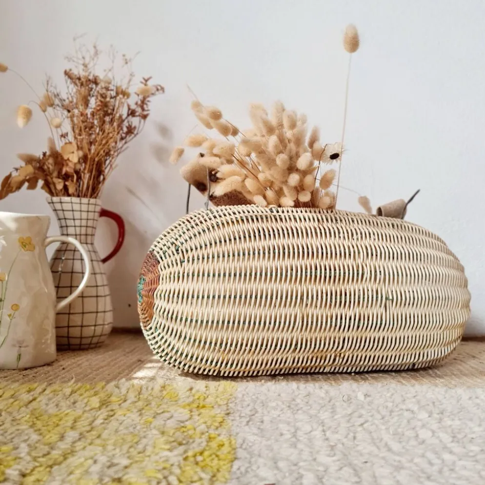 Panier ancien, besace en osier tressé - art populaire