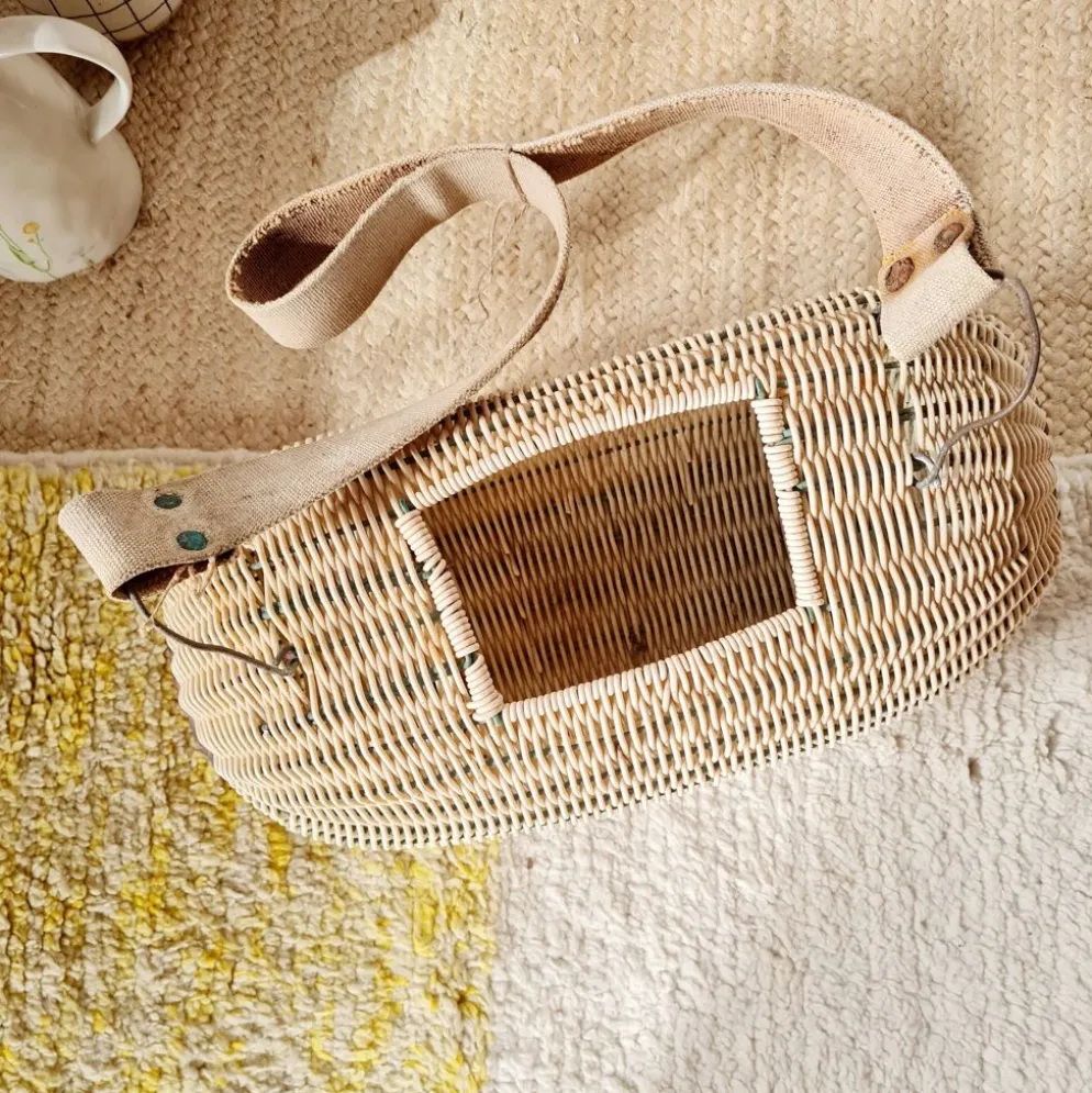 Panier ancien, besace en osier tressé - art populaire