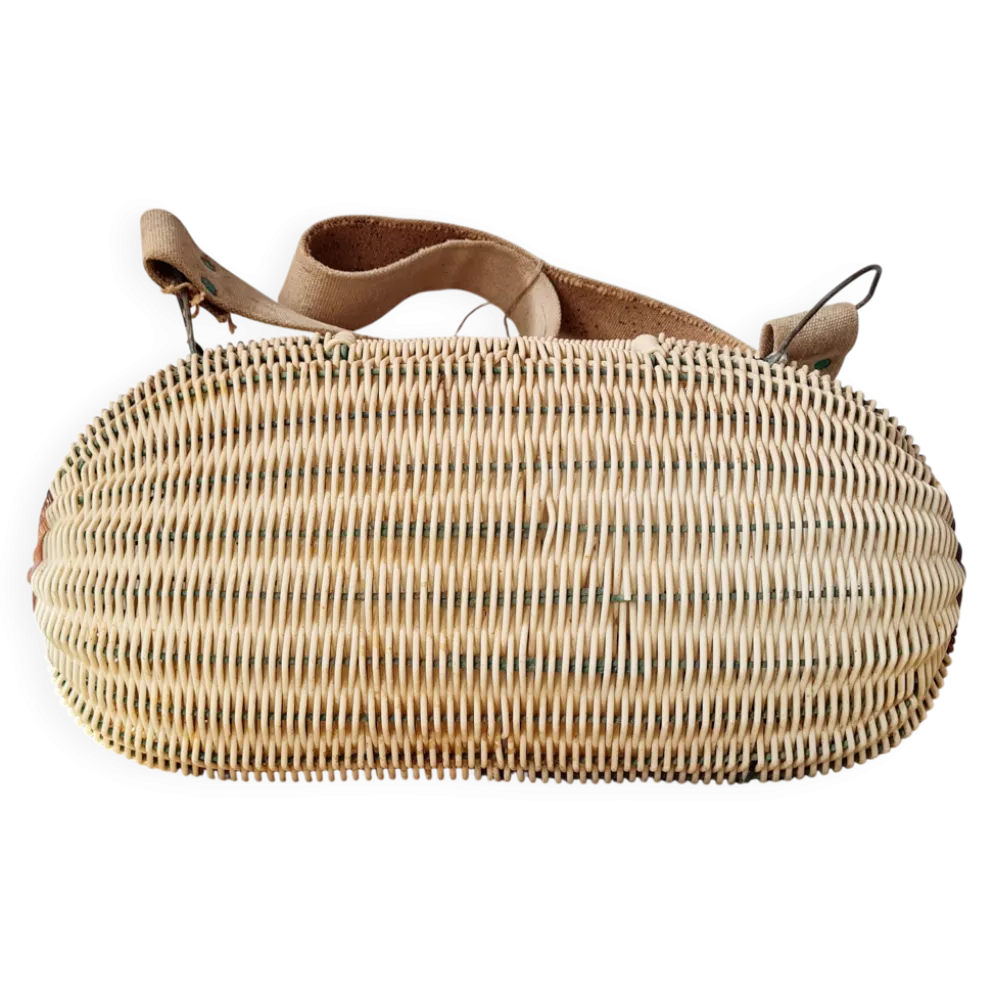Panier ancien, besace en osier tressé - art populaire