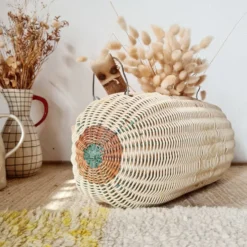 Panier ancien, besace en osier tressé - art populaire