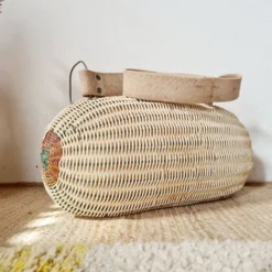 Panier ancien, besace en osier tressé - art populaire