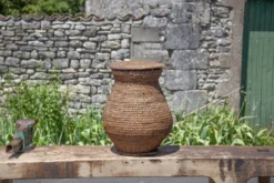 Panier ancien, bourgne paille et ronce avec couvercle, panier tressé