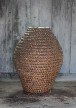 Panier ancien, bourgne paille et ronce, panier tressé, décoration intérieur